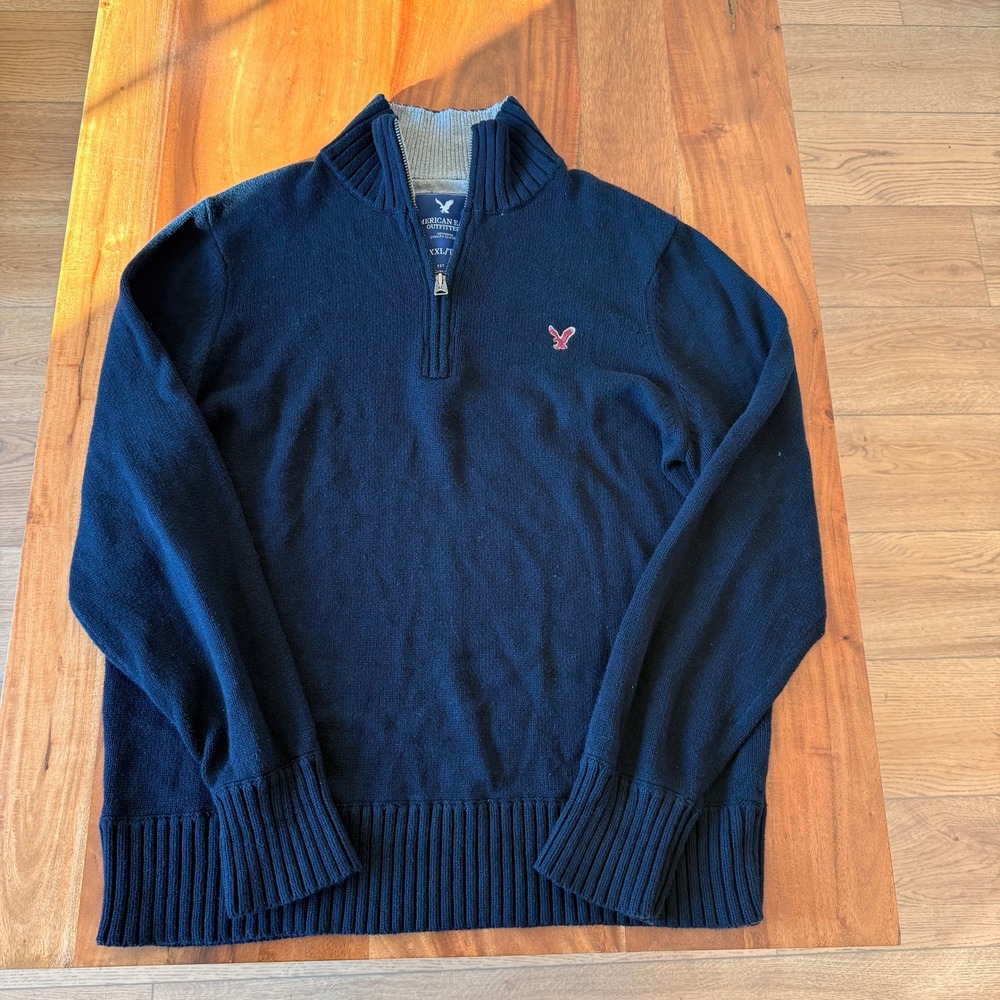 American Eagle Men's Blue 1/4 Zip Sweater Size XXL/T